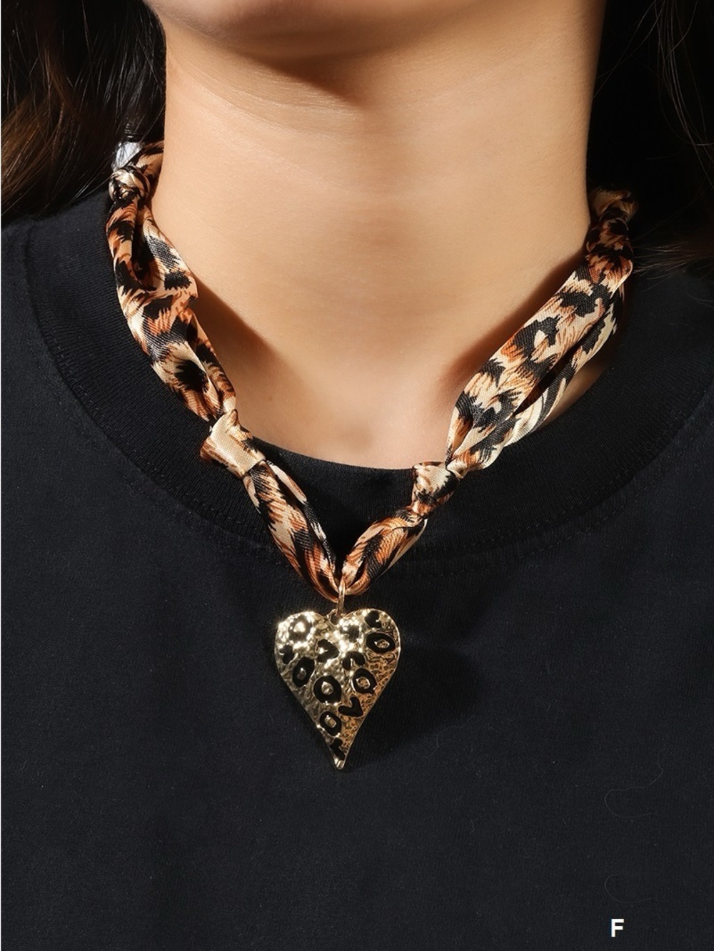 Zenana Leopard-Print Silk Choker with Gold Heart Pendant